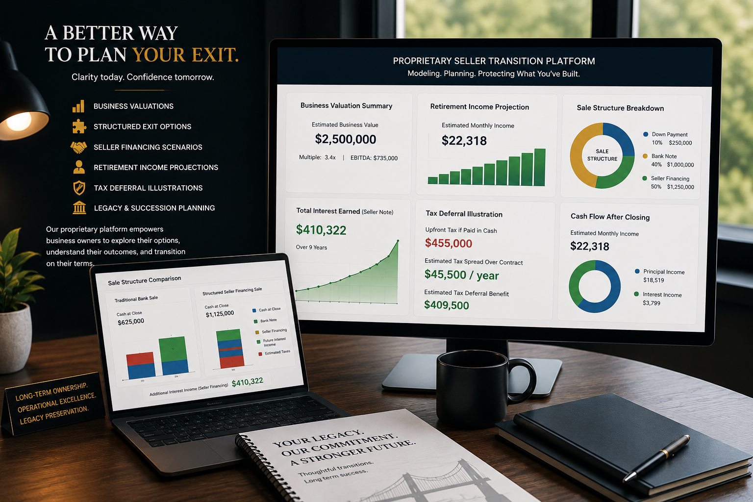 Seller transition planning platform dashboard