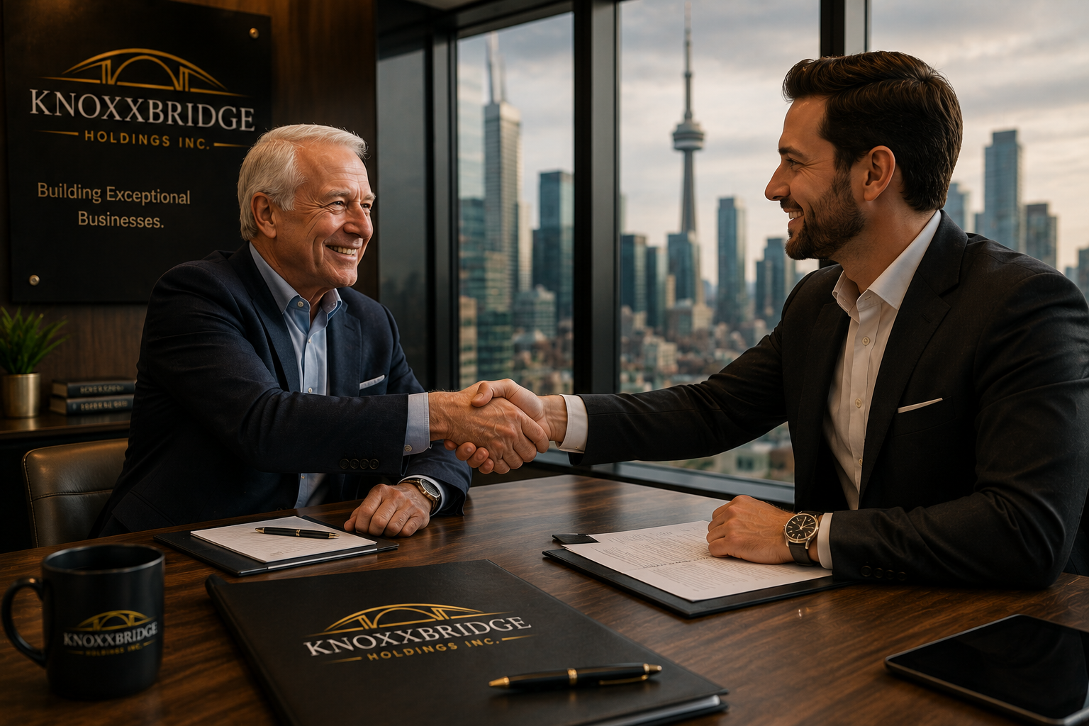 Business owner handshake agreement